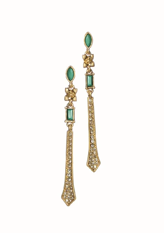 Best hoop earrings with minimal embellishments for a sleek and modern look-Hot Tomato Lady Jane Drop  Earrings in Worn Gold/Emerald