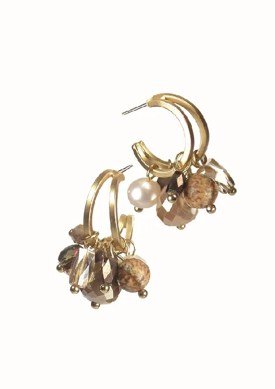 Best hoop earrings with asymmetrical designs for a fashion-forward, avant-garde look-Hot Tomato Stone, Crystal and  Pearl Earrings Matte