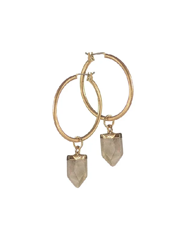 Best hoop earrings with snake chain details for a sleek and modern touch-Hot Tomato Stone Drop on Hoop Earrings -  Stone/Worn Gold