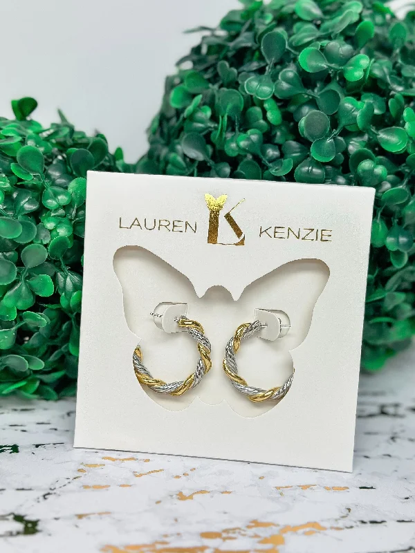 Hoop earrings with leather accents for a sleek and bold combination-Janel Two Tone Hoops by Lauren Kenzie