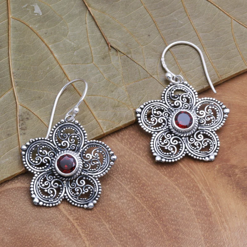 Hoop earrings with abstract shapes for an artistic and creative touch-January's Flower Sterling Silver and Garnet Flower Earrings