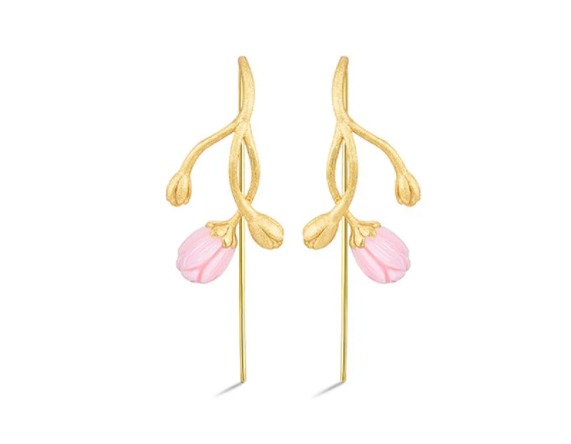 Best hoop earrings with geometric triangle shapes for a modern, chic design-Jasmine Flower Pink Earring