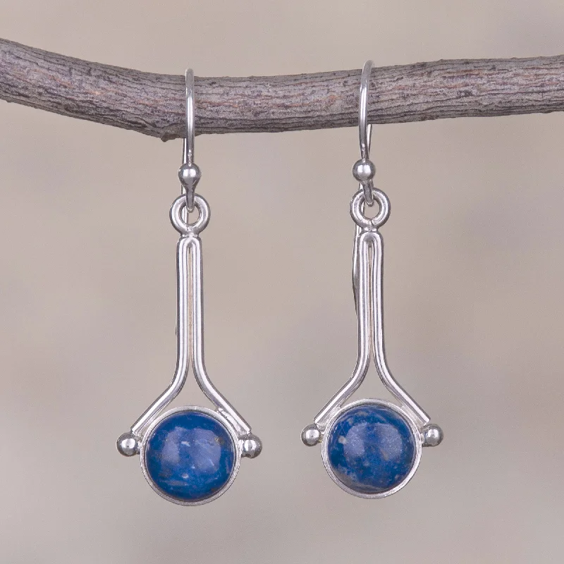 Hoop earrings with multi-tone finishes for a colorful and layered effect-Killa Moon Lapis Lazuli and Sterling Silver Earrings from Peru