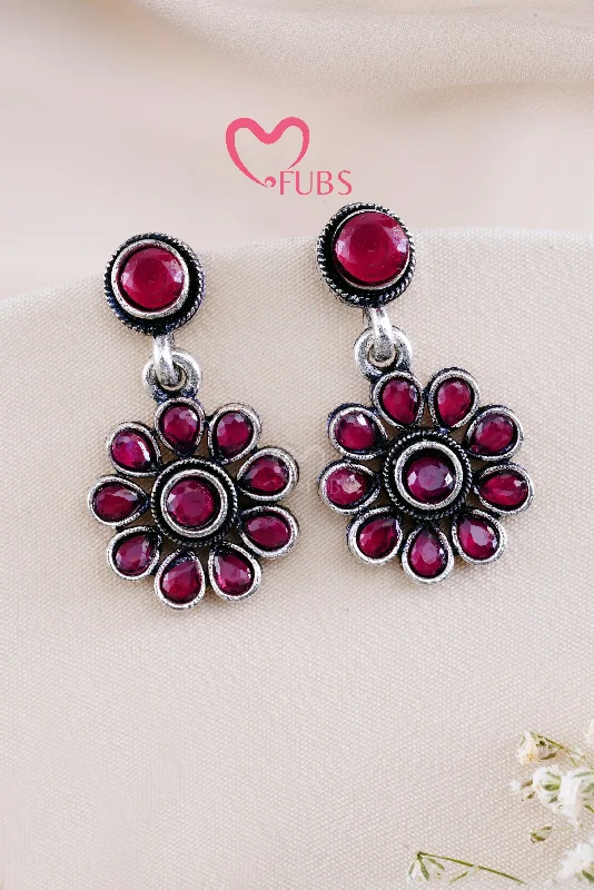 Hoop earrings with abstract shapes for an artistic and creative touch-Maroon Kundan Flowered Elegance Earrings Maroon