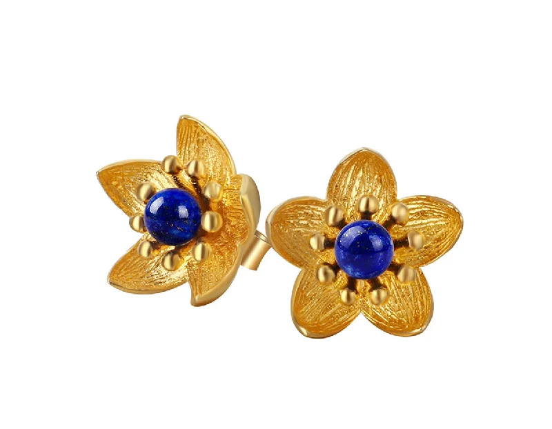 Best hoop earrings with geometric cuts for a sharp, modern appeal-Lapis Lotus Stud Earring