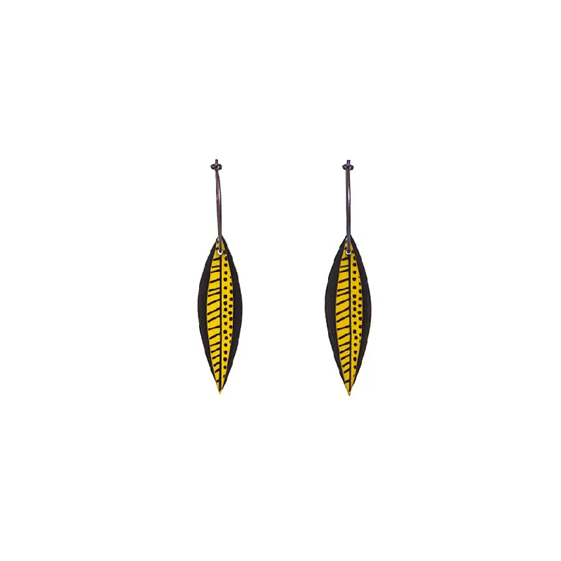 Classic hoop earrings with a thin profile for a sleek and subtle style-Lene Lundberg K Form Chartreuse/Black Thin Veined and Spotted Leaf Earrings