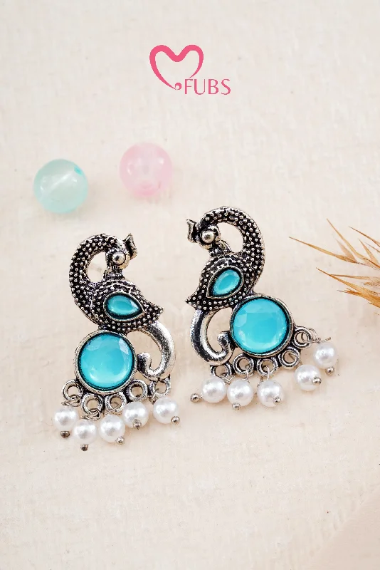 Best hoop earrings with marbled designs for a trendy and artistic effect-Light Blue Jewel of the Peacock