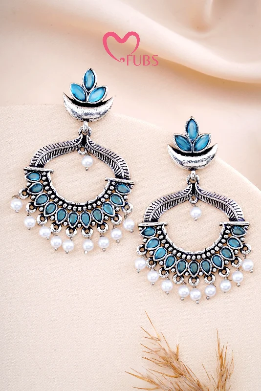 Best hoop earrings with enamel details for a colorful and modern look-Light Blue Oxidized Garba Charm Chandbalis Earrings