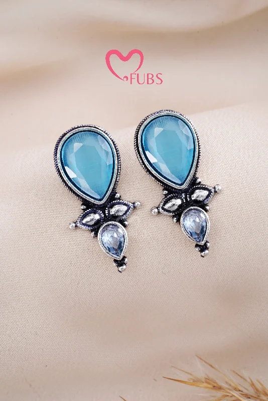 Best hoop earrings with custom engravings for a personalized and meaningful gift-Light Blue Oxidized Mystic Kundan Drops Earrings