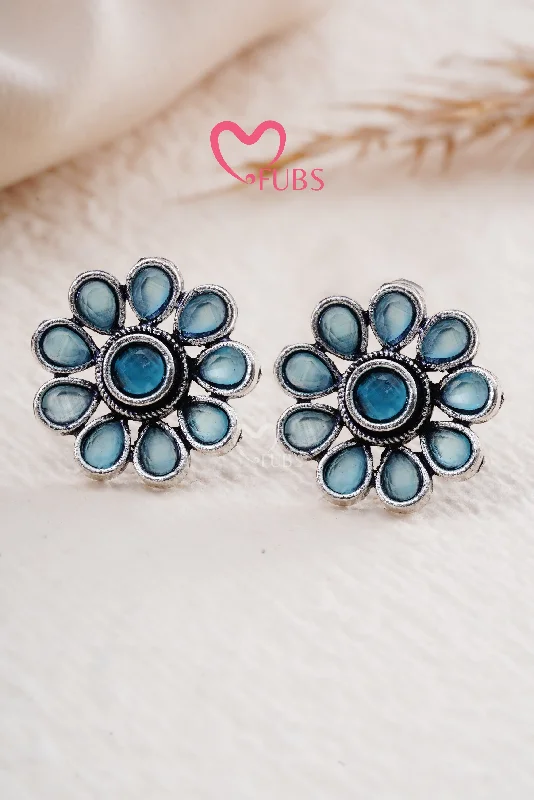 Best hoop earrings with tribal designs for a cultural and exotic aesthetic-Light Blue Oxidized Stone Studded Studs