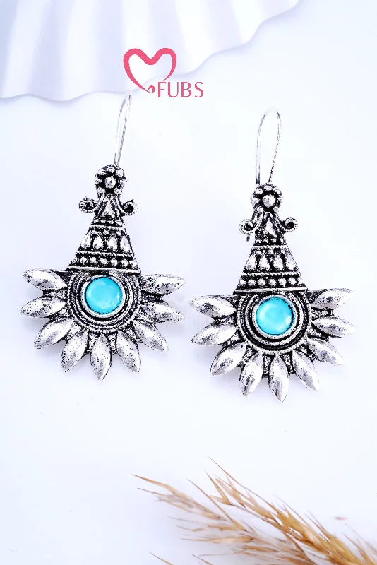 Best hoop earrings with gold-plated finishes for an affordable luxury vibe-Light Blue Oxidized Twilight Cone Charms Earrings