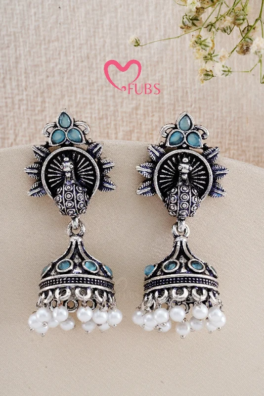 Best hoop earrings with cubic zirconia for a budget-friendly, dazzling look-Light Blue Royal Peacock Twirl Earrings