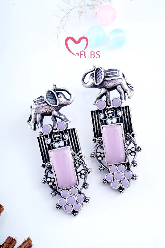 Best hoop earrings with crescent-shaped designs for a bold, moon-inspired style-Light Pink Mystic Elephant Long Danglers Earrings