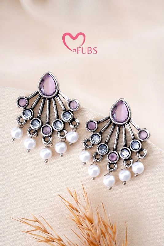 Best hoop earrings with snake-inspired designs for an edgy and fierce vibe-Light Pink Stone Oxidized Studs Earrings