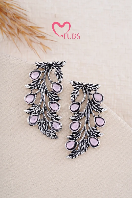 Best hoop earrings with textured silver for a rustic and organic finish-Light Pink Twilight Branches Oxidized Earrings