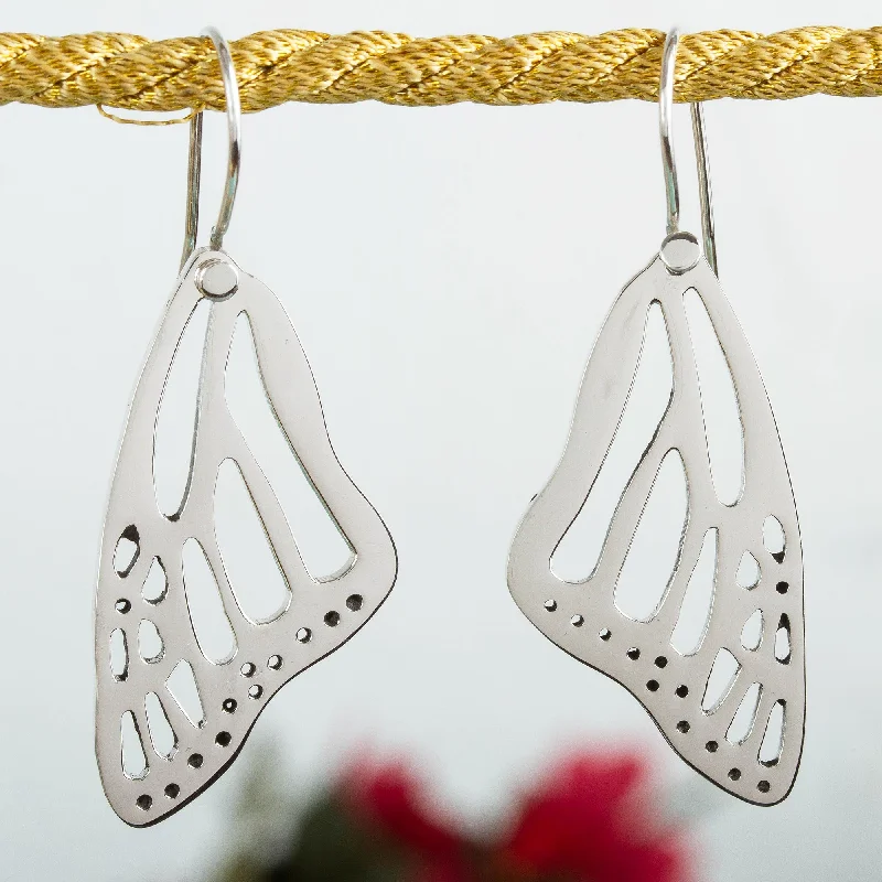 Best hoop earrings with textured silver for a rustic and organic finish-Lovely Wings Sterling Silver Butterfly Wing Dangle Earrings from Mexico