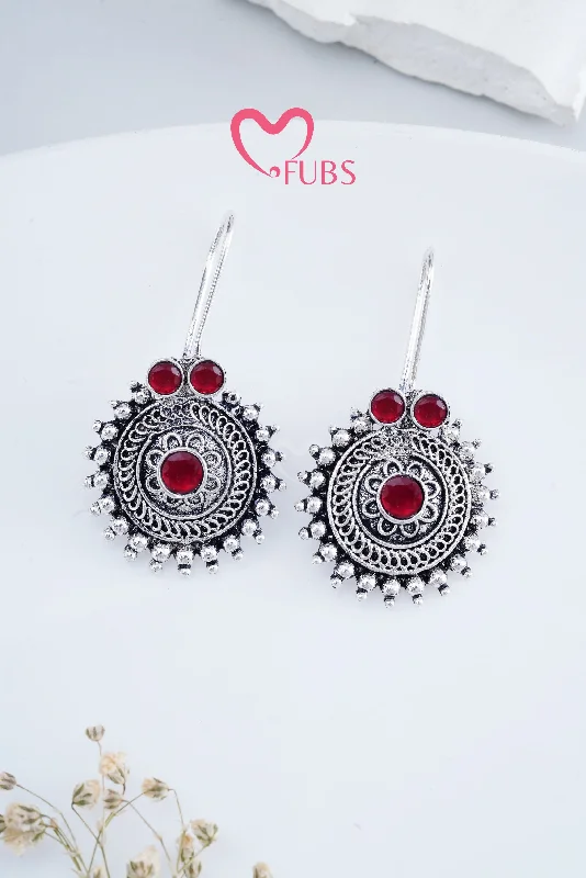 Best hoop earrings with smooth ceramic finishes for a polished, clean style-Maroon Oxidized Moonlit Round Hooks Earrings