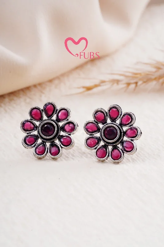 Best hoop earrings with marbled designs for a trendy and artistic effect-Maroon Oxidized Stone Studded Studs