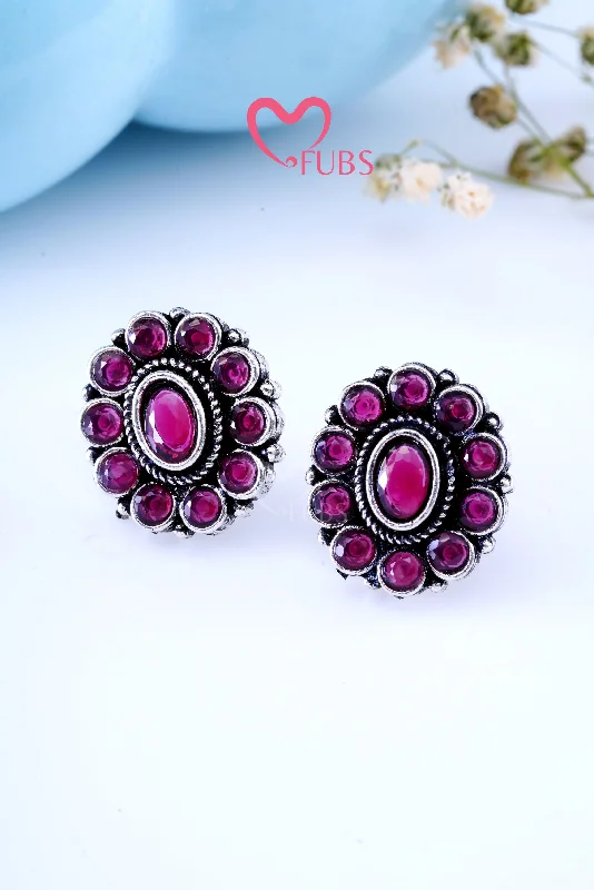 Hoop earrings with braided patterns for a detailed and textured finish-Maroon Stellar Studded Ovals Earrings