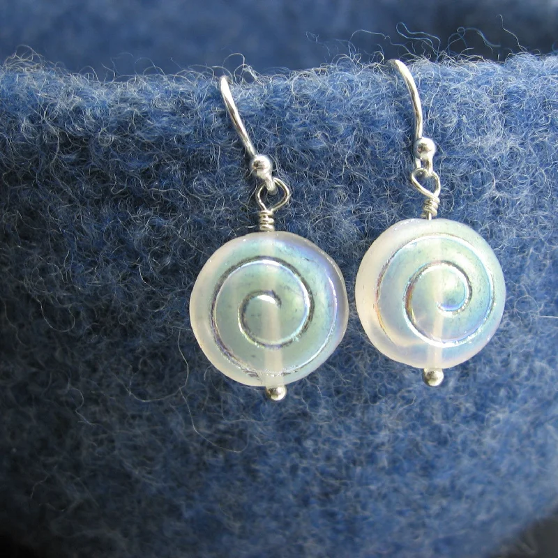 Classic hoop earrings with a thin profile for a sleek and subtle style-Moon Earrings Sterling Silver Spiral Moon Beads