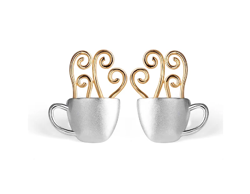 Hoop earrings with twisted leather for a chic and modern boho look-Morning Coffee Cup Earring