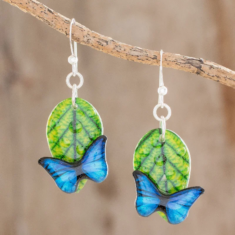 Best hoop earrings with intricate beaded details for a textured, stylish appearance-Morpheus Butterfly Resin and Paper Dangle Earrings from Costa Rica