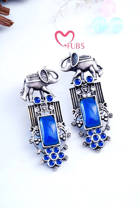 Best hoop earrings with geometric pendants for a modern, chic appeal-Blue Mystic Elephant Long Danglers Earrings