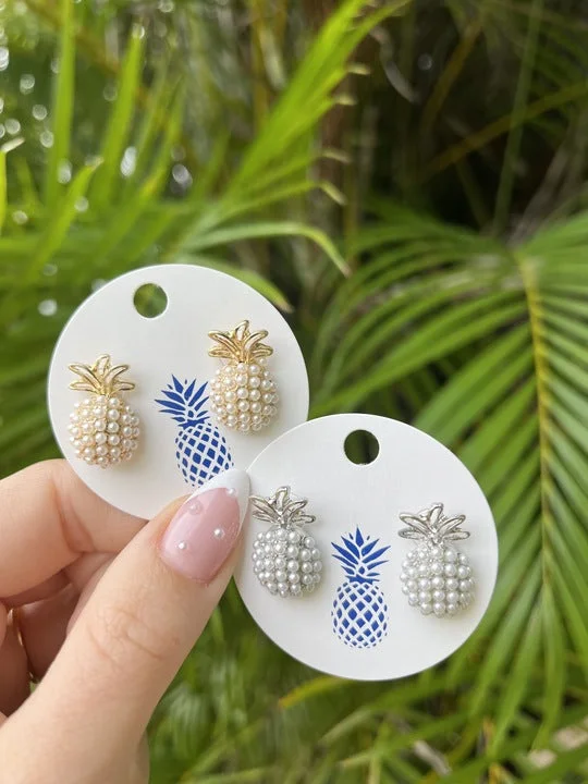 Best hoop earrings with angel wing accents for a spiritual and meaningful design-Pineapple Pearl Pop Studs