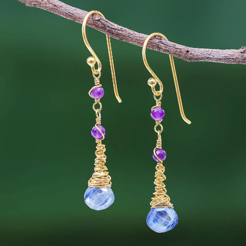 Best hoop earrings with matching bracelets for a coordinated jewelry set-Ocean Tears 24 Gold Plated Kyanite and Amethyst Earrings