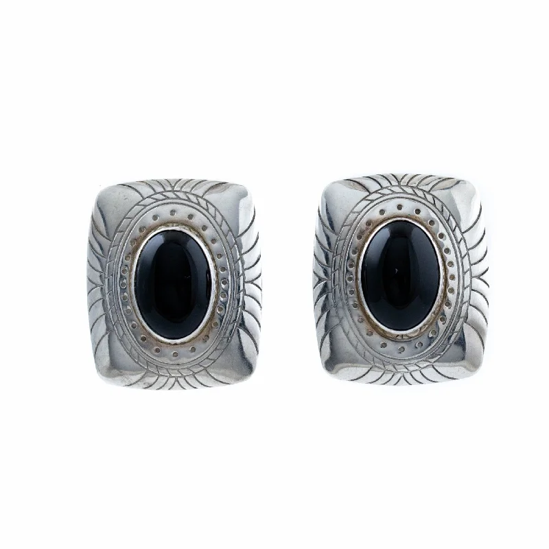 Best hoop earrings with marbled designs for a trendy and artistic effect-Ornate 1970's Onyx Earrings