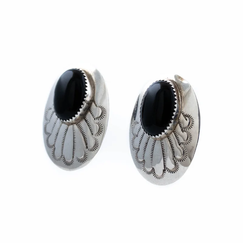 Best hoop earrings with custom designs for a personalized, unique accessory-Oval Stamped Onyx Earrings