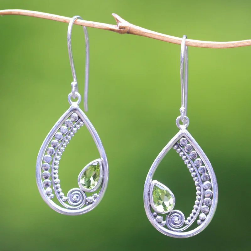 Best hoop earrings with vintage-style detailing for a nostalgic and timeless look-Paisley Swirl Sterling Silver Peridot Dangle Earrings