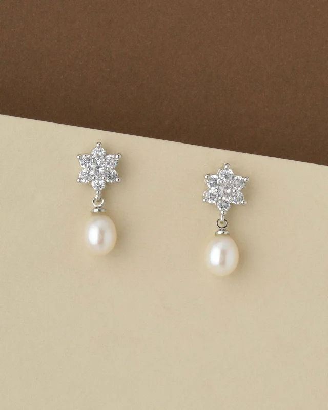 Hoop earrings with floral motifs for a feminine and nature-inspired look-Floral and Smart Real Pearl Hang Earring