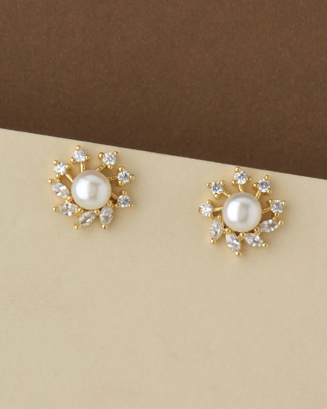 Best hoop earrings with blackened metal for an edgy and bold appearance-Floral Pearl & Stone Stud Earring