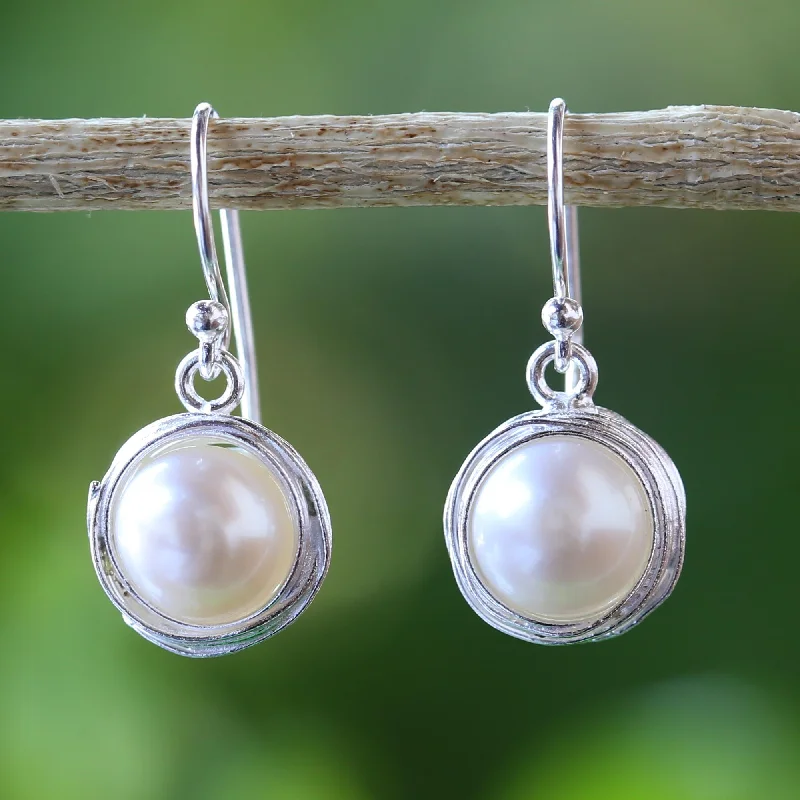 Hoop earrings with gold accents for a warm, elegant statement piece-Pearl Radiance Cultured Pearl Dangle Earrings from Thailand