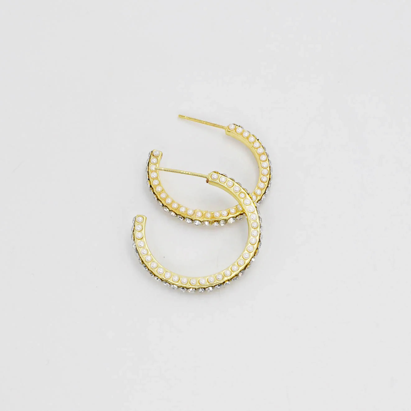 Hoop earrings with stacked layers for a bold and textured design-Pearly Sparkle Hoop Earrings