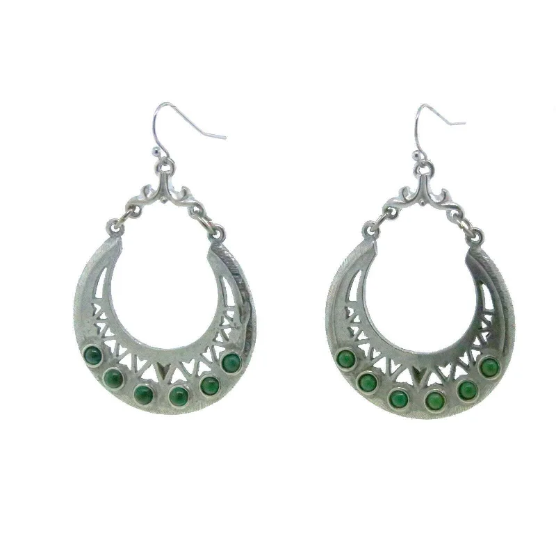 Best hoop earrings with butterfly motifs for a playful and whimsical appearance-T.R.U. Pewter Genuine Green Malachite Hoop Earrings