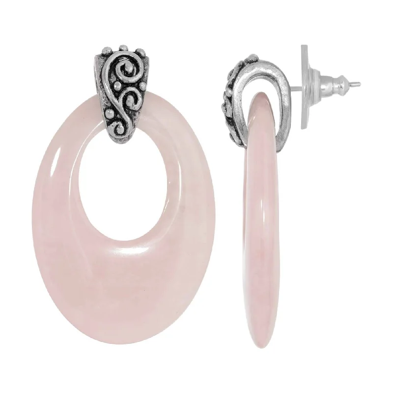 Classic hoop earrings with a thin profile for a sleek and subtle style-1928 Jewelry Pewter Gemstone Oval Hoop Earrings