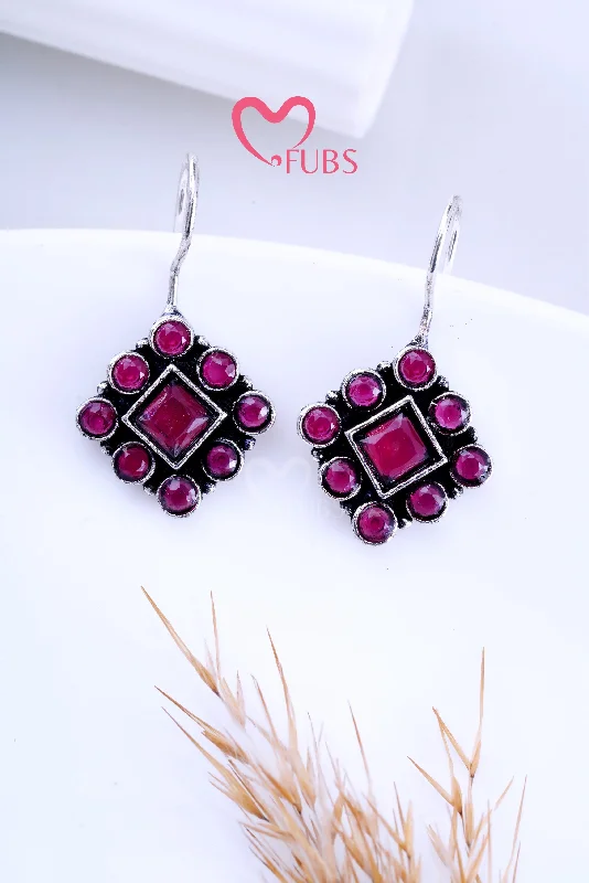 Hoop earrings with rhinestone embellishments for a glamorous and sparkling look-Maroon Gleam Square Stone Studded Earrings