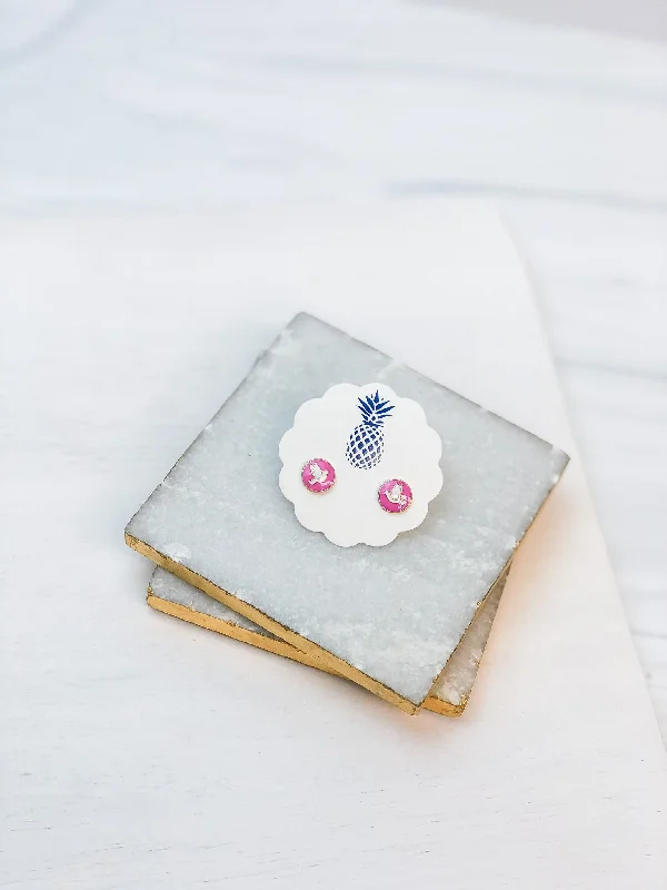 Hoop earrings with rhinestone embellishments for a glamorous and sparkling look-Pink/White Dove Enamel Signature Studs