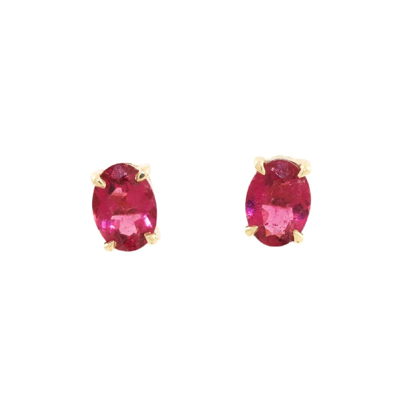 Best hoop earrings with floral designs for a feminine and delicate look-Pinkish Red Tourmaline studs 14k