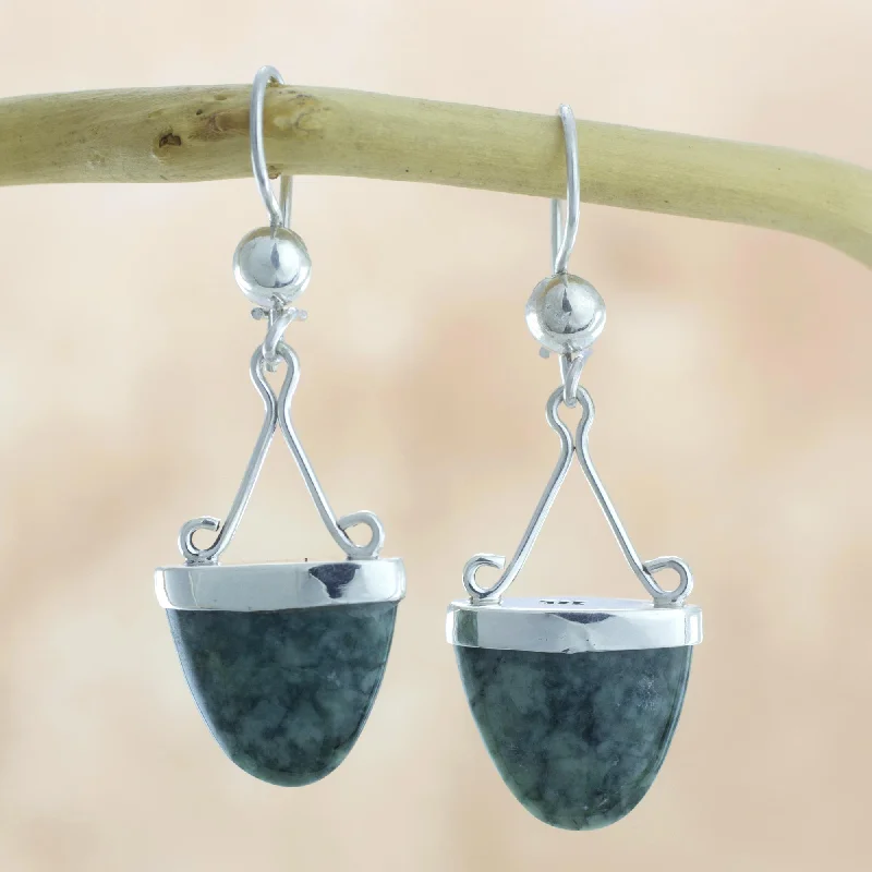 Hoop earrings with gold accents for a warm, elegant statement piece-Power of Life Artisan Crafted Green Jade Sterling Silver Earrings