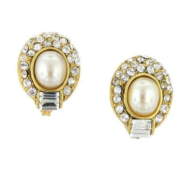 Hoop earrings with textured finishes for a vintage and classic style-1928 Bridal Faux Pearl Crystal Oval Earrings