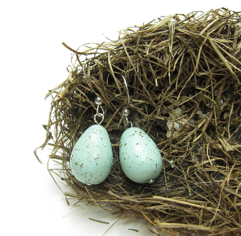 Hoop earrings with enamel stripes for a colorful and eye-catching design-Robin's Egg Earrings Polymer Clay Eggs