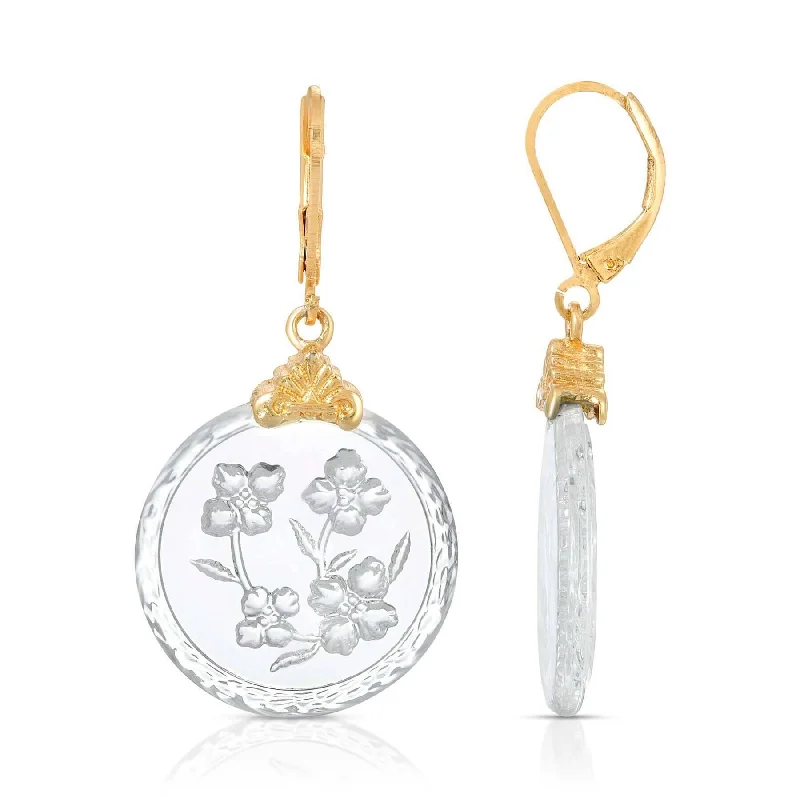 Best hoop earrings with intricate beaded details for a textured, stylish appearance-1928 Jewelry Round German Carved Intaglio Glass Flowers Earrings