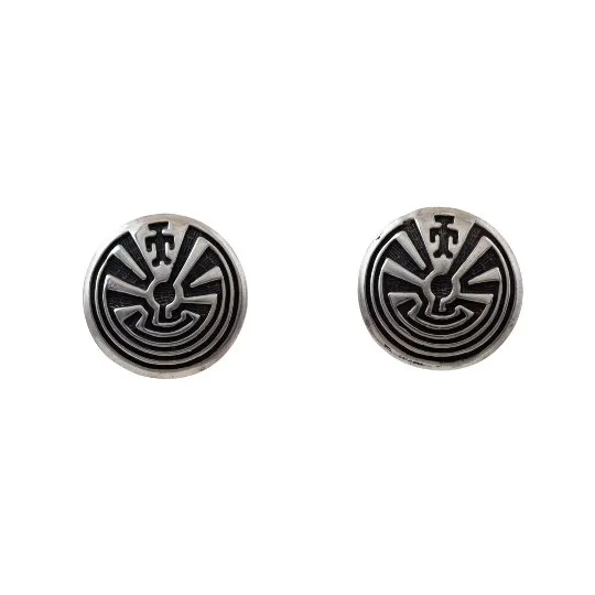 Hoop earrings with spiral designs for a dynamic and fluid look-Round "Maze" Hopi Overlay Earrings