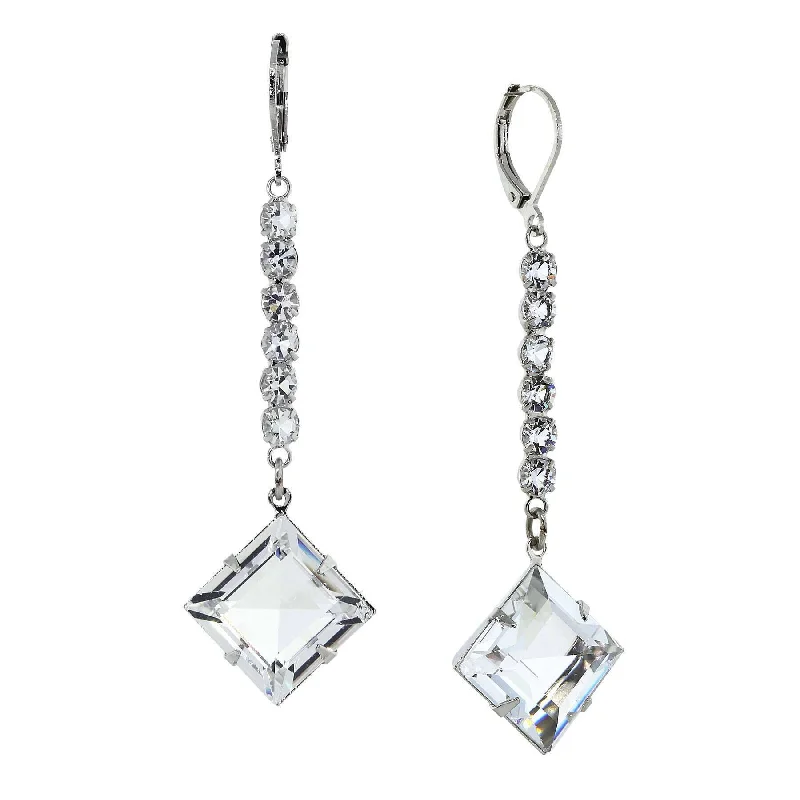 Hoop earrings with rhinestone-studded rims for a glamorous touch-1928 Bridal Genuine Austrian Crystal Diamond Shape Drop Linear Earrings