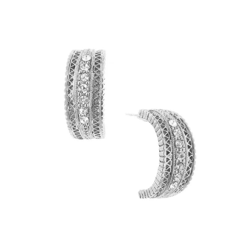 Hoop earrings with diamond-cut surfaces for added sparkle and shine-1928 Jewelry Crystal Hoop Earrings