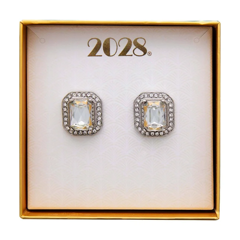 Hoop earrings with twisted metal designs for a dynamic and modern style-2028 Jewelry Crystal Octagon Button Earrings