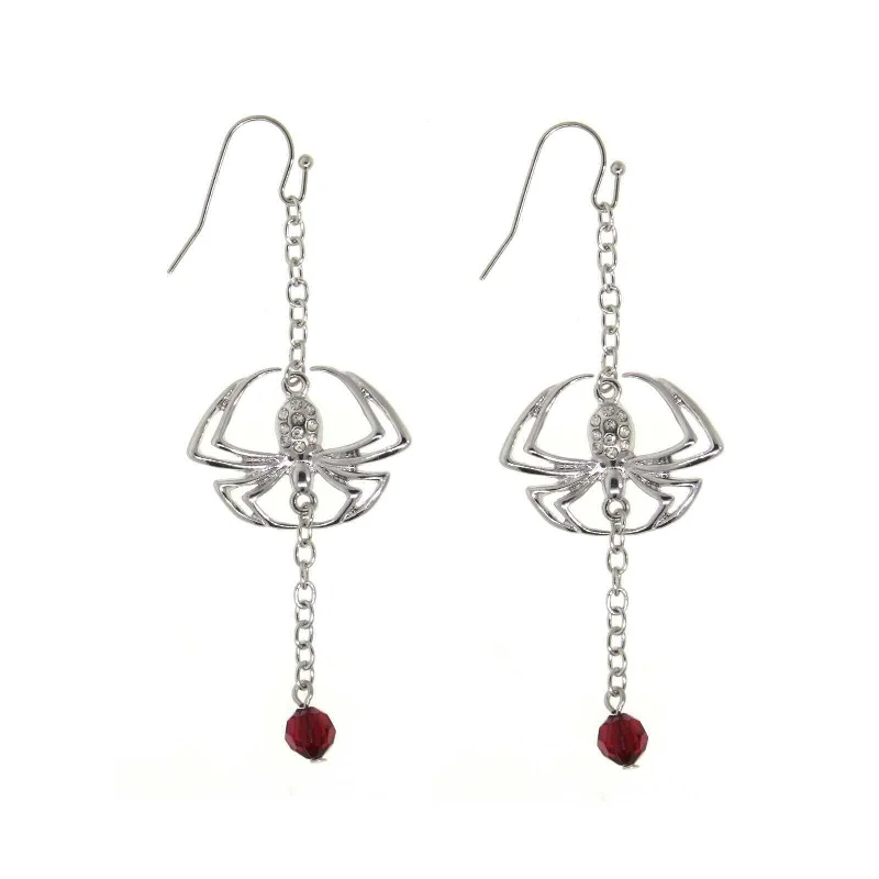 Medium hoop earrings for an everyday look with the perfect balance of style-1928 Jewelry Spider On A Chain Red Bead Drop Wire Earrings